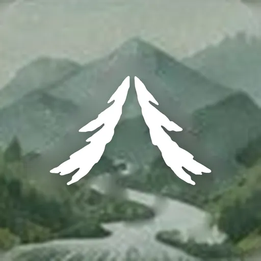 산과 굽이치는 계곡 그림 위의 숲테이 산책 소나무 아이콘